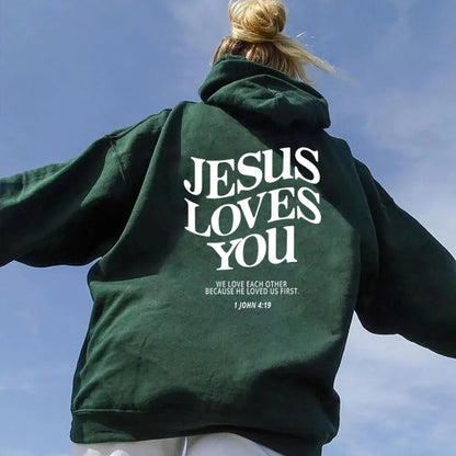 Sudadera unisex con capucha "Jesús te ama"